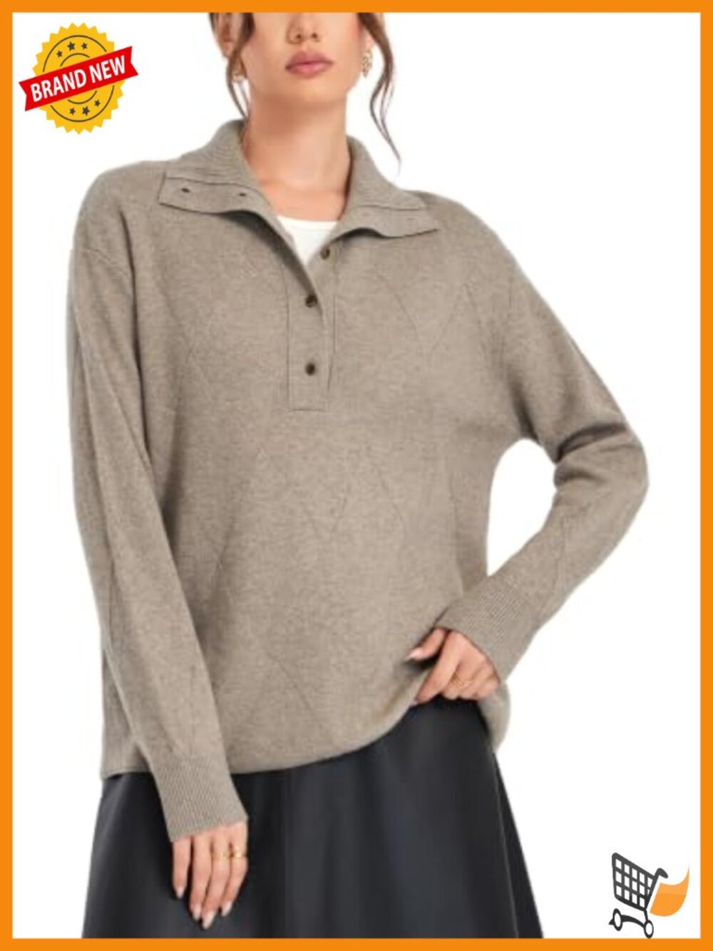 100% Merino Wool Argyle Polo Sweater Half Button Pullover
